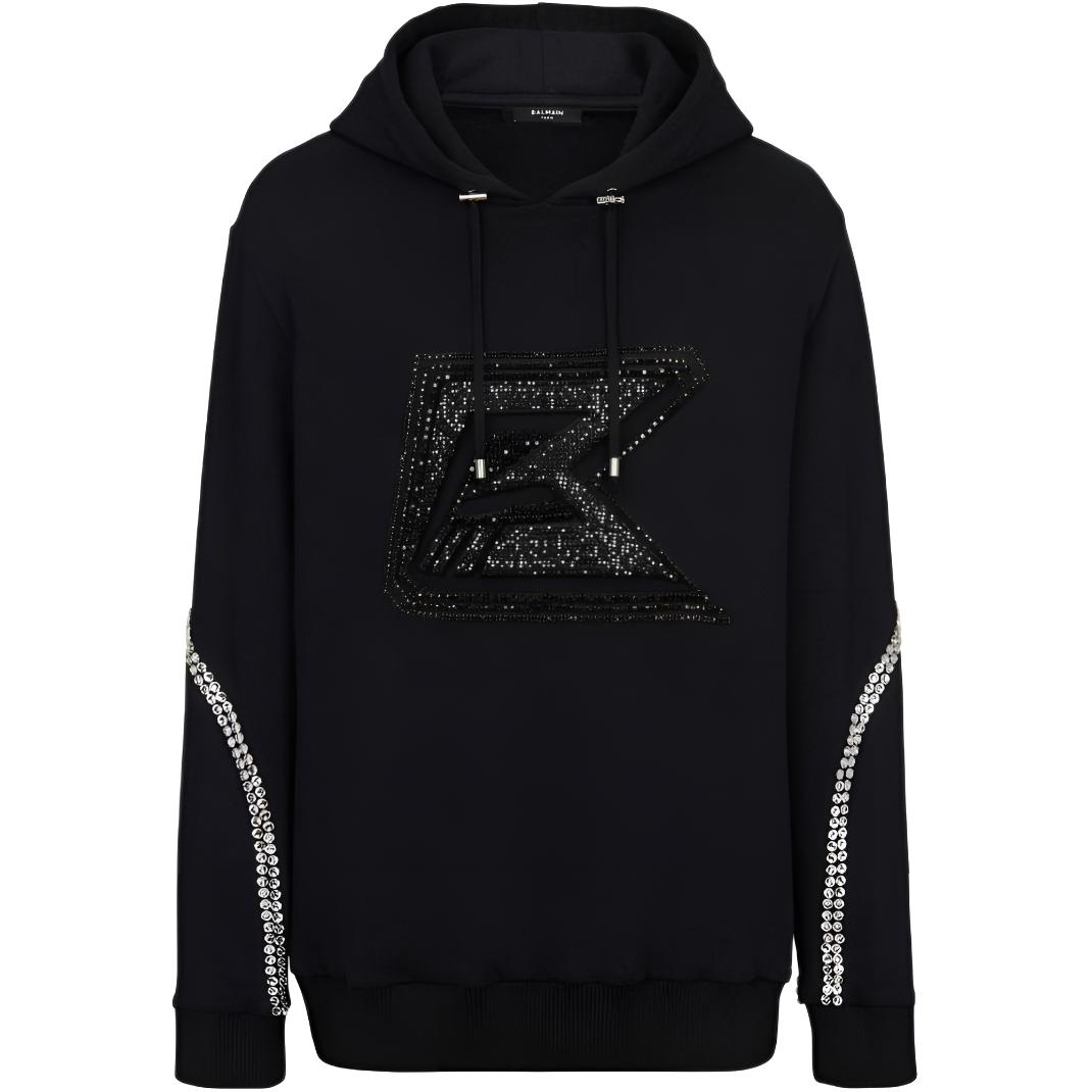 Balmain FW22 Crystal Logo Hooded Sweatshirt Black YH0JT046PB40EEF