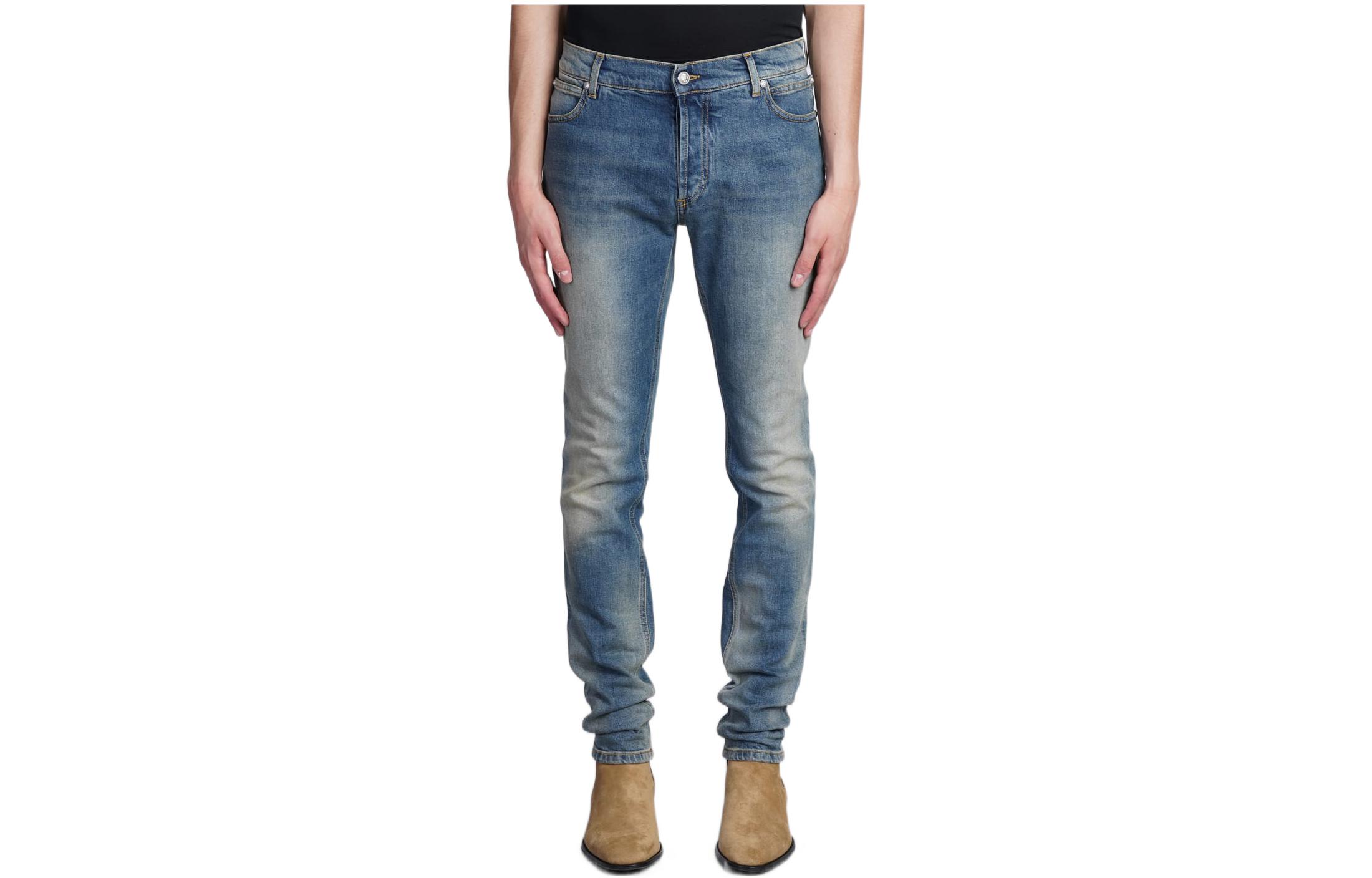 BALMAIN FW22 Distressed Slim Fit Jeans Men Blue YH1MG000DC386FC