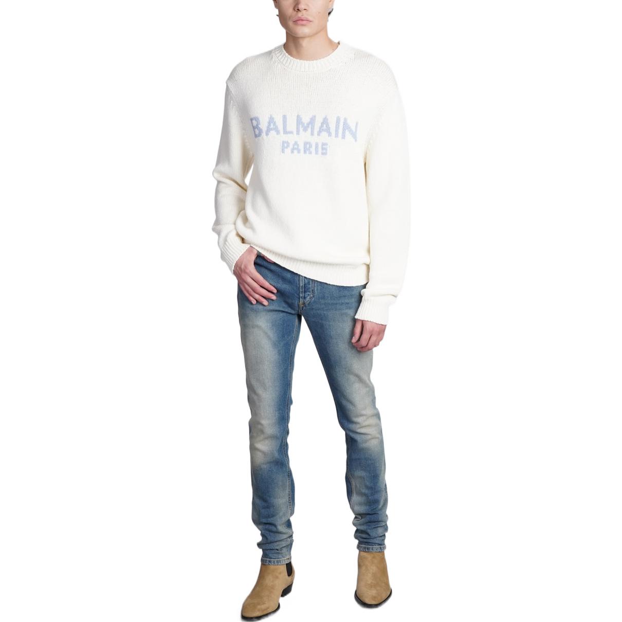 Lookbook BALMAIN FW22 Jeans Slim Fit Lelaki Biru Distressed YH1MG000DC386FC