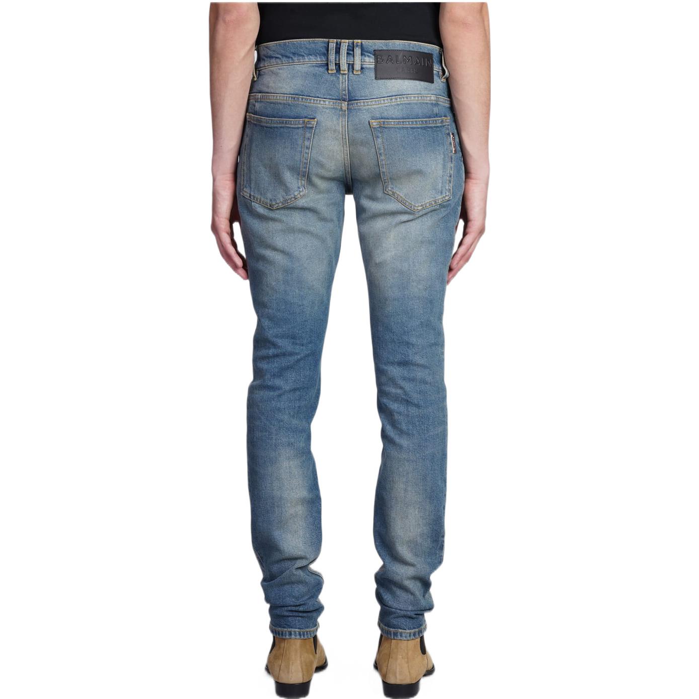 Shop BALMAIN FW22 Jeans Slim Fit Lelaki Biru Distressed YH1MG000DC386FC