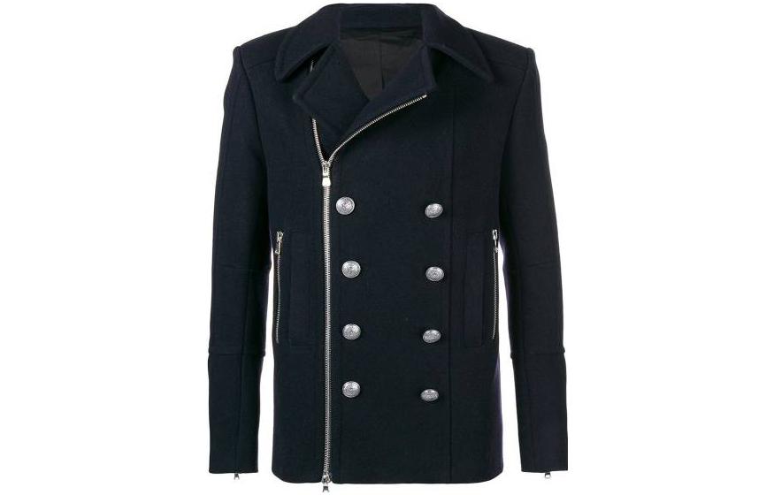 Balmain FW22 Double-Breasted Asymmetric Zipper Jacket Blue SH18422W010-6UB