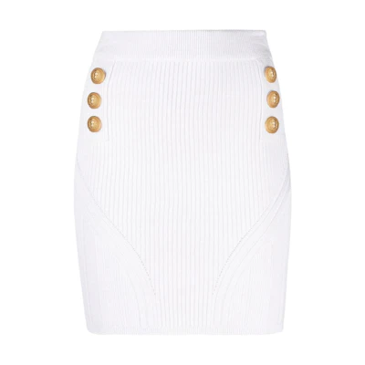 BALMAIN FW22 Double-Breasted Fitted Midi Skirt White. YF0LB192KB390FA