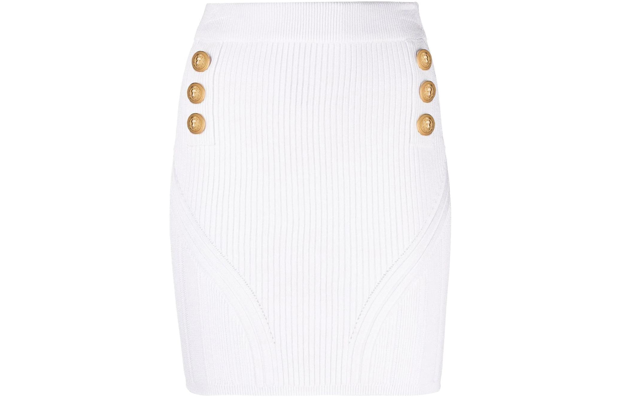 Order 발망 FW22 더블 브레스트 피티드 미디 스커트 화이트. YF0LB192KB390FA