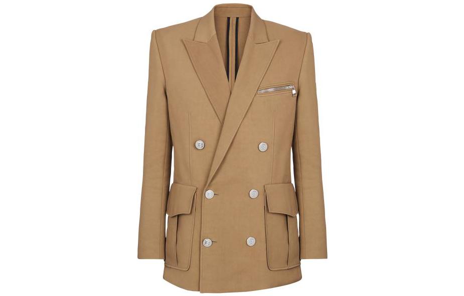 Balmain FW22 Double-Breasted Jacket in Solid Beige AH1SG050XE40-8AG