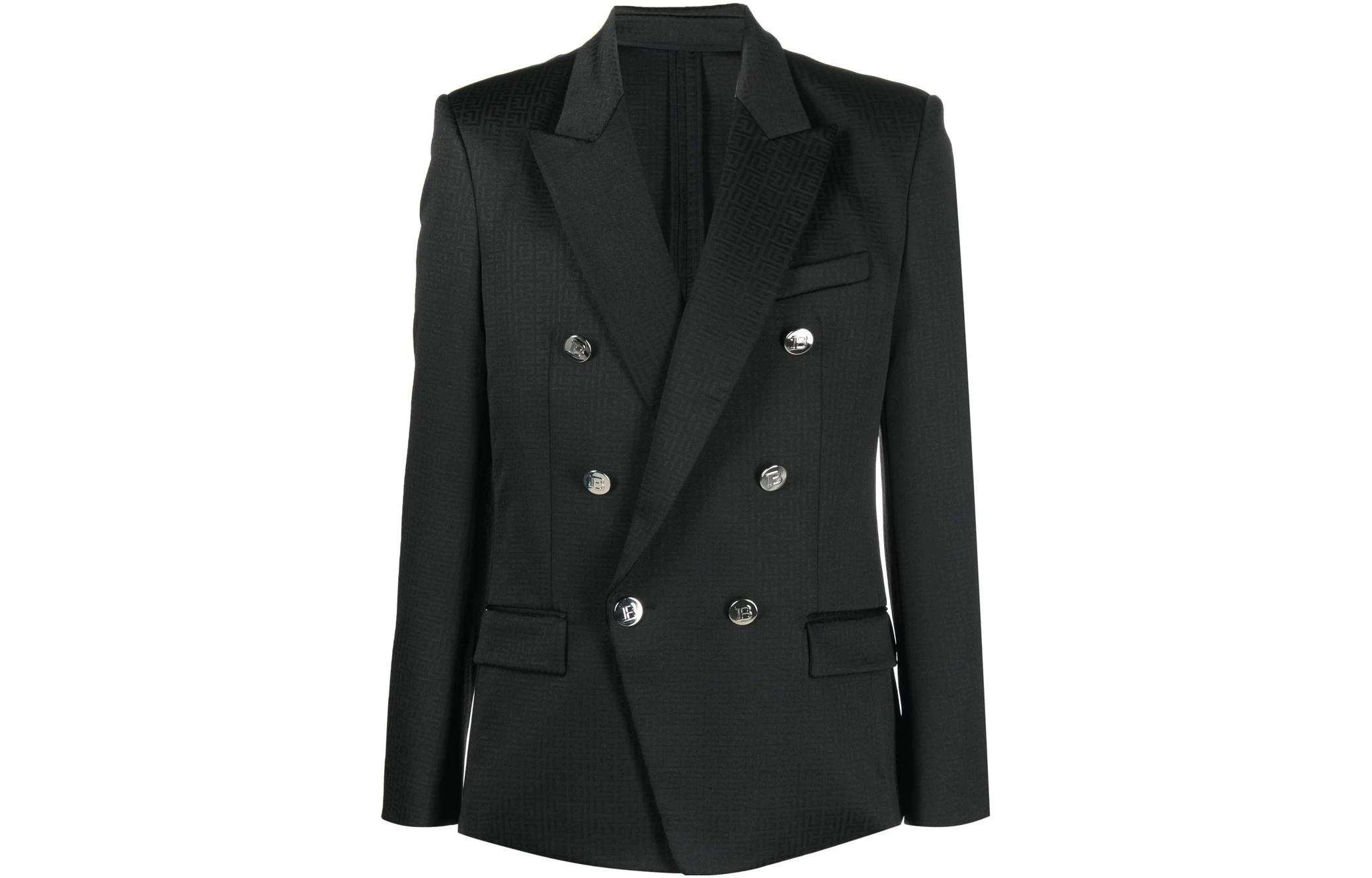 BALMAIN FW22 Double-Breasted Slim Fit Logo Blazer  Black YH1SG011JD05-EAP