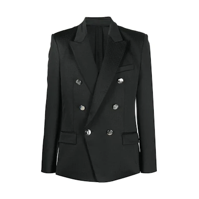 BALMAIN FW22 Double-Breasted Slim Fit Logo Blazer Black YH1SG011JD05-EAP