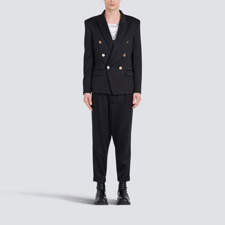 Lookbook BALMAIN FW22 雙排扣修身款徽標西裝外套 黑色 YH1SG011JD05-EAP