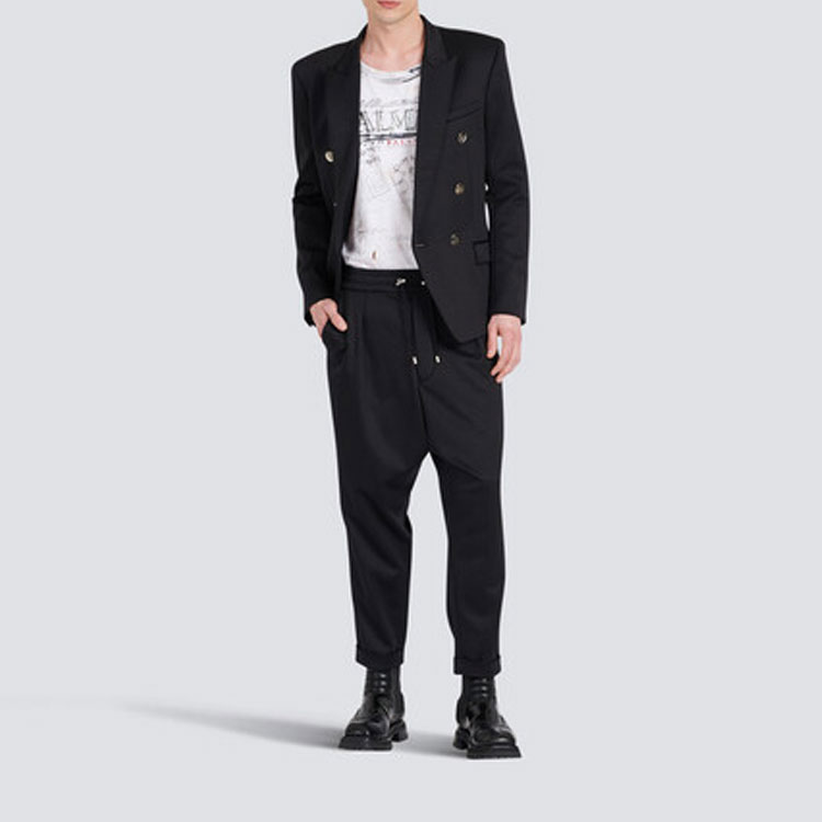 Purchase BALMAIN FW22 雙排扣修身款徽標西裝外套 黑色 YH1SG011JD05-EAP
