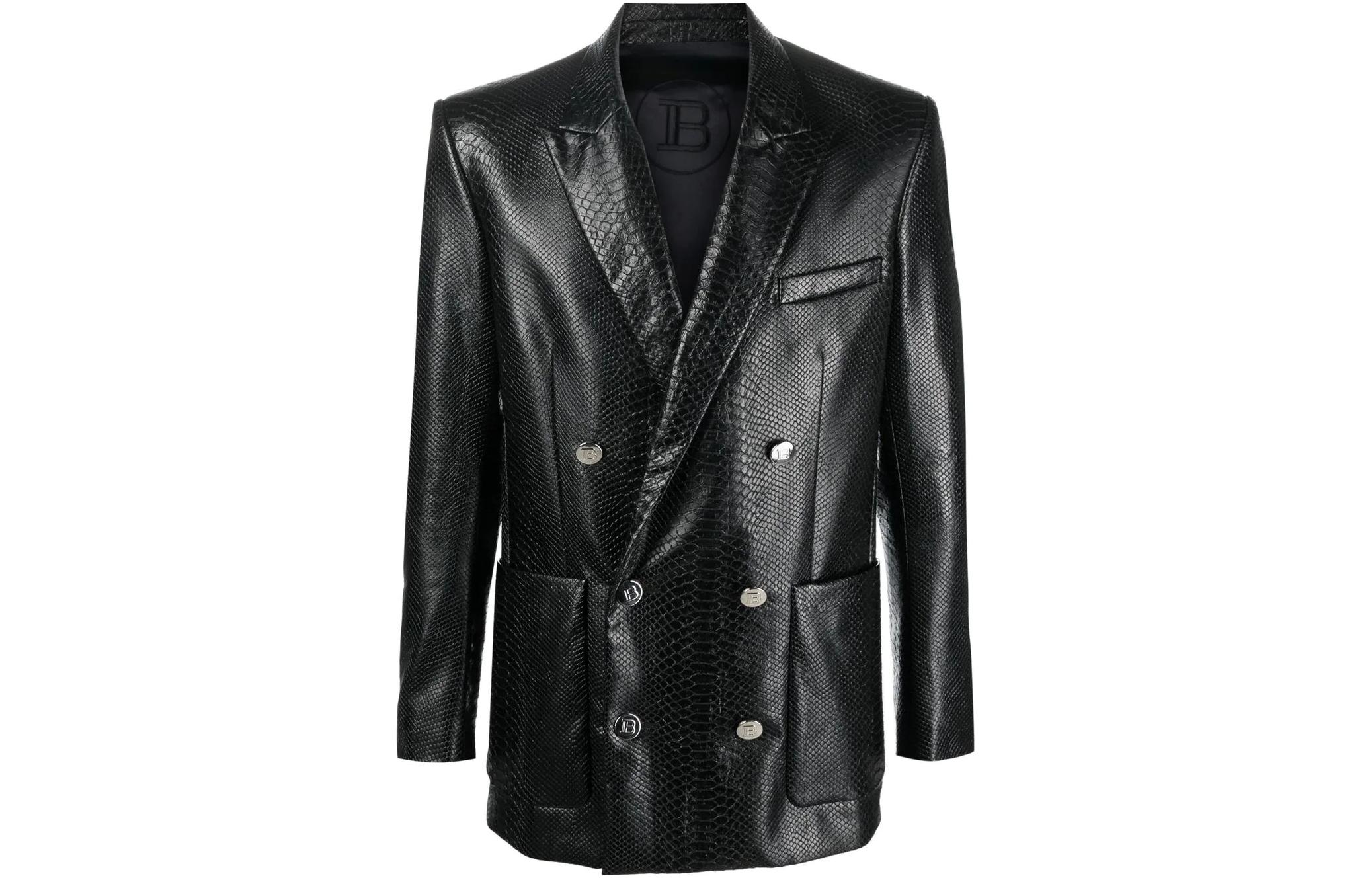 Balmain FW22 Double-Breasted Snake-Embossed Jacket Black Men YH0SG039XD60-0PA
