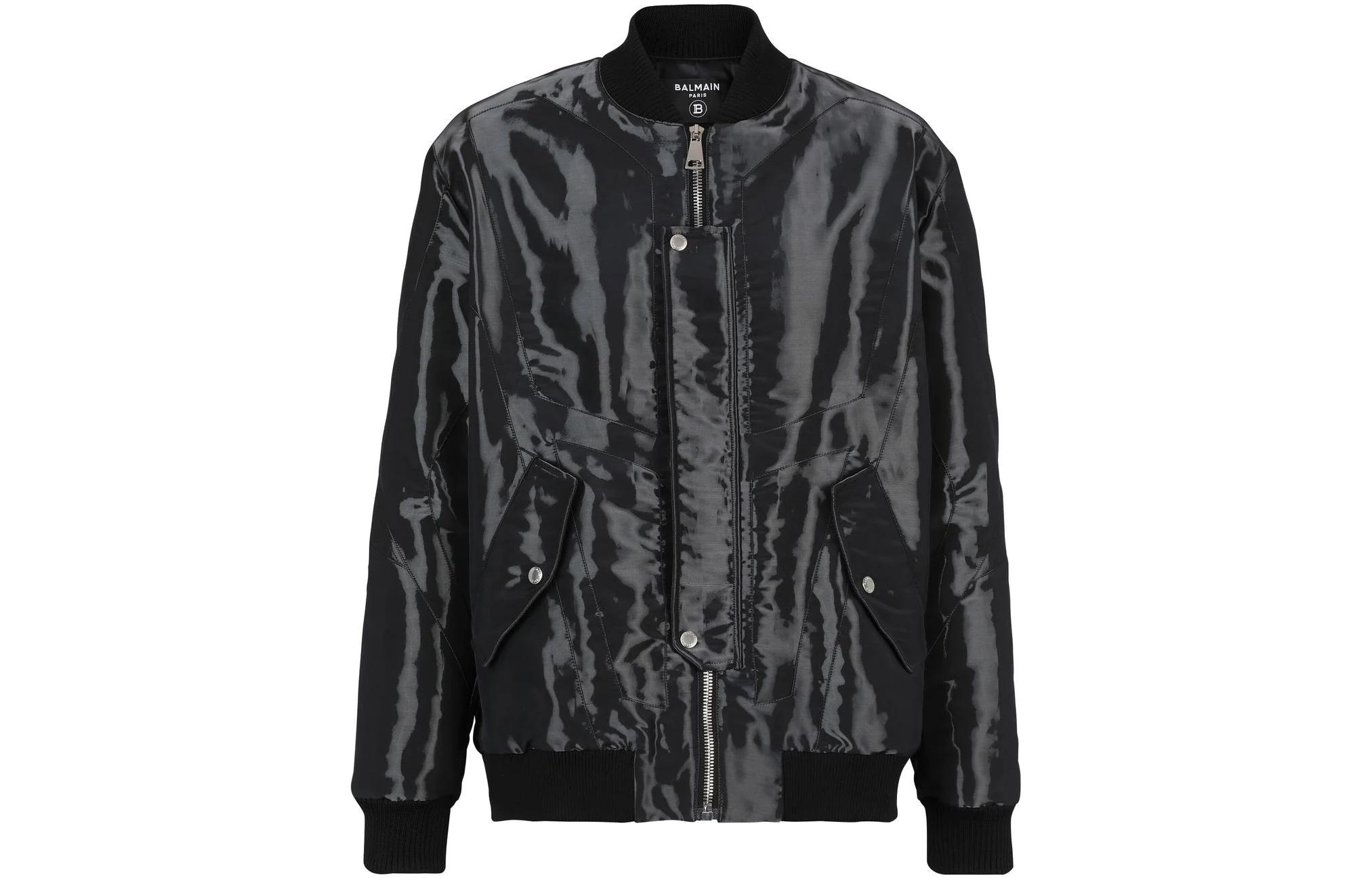 Balmain FW22 Embossed Logo Long-Sleeve Bomber Jacket Black YH0TF270XD49-0PA