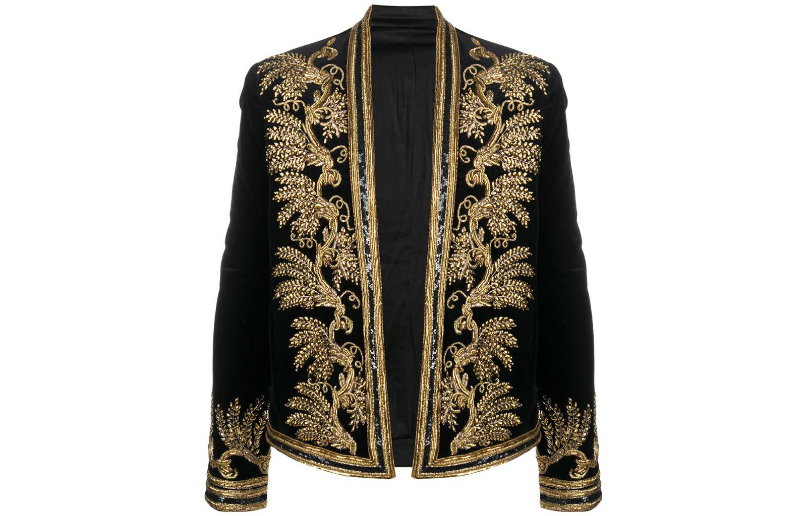 Balmain FW22 Embroidered Pattern Long Sleeve Jacket Black UH07288P120EAD