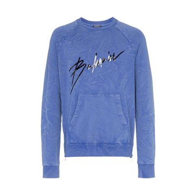 Balmain FW22 Gradient Logo Print Loose Fit Sweatshirt Men’s Blue RH13102J928-6KC