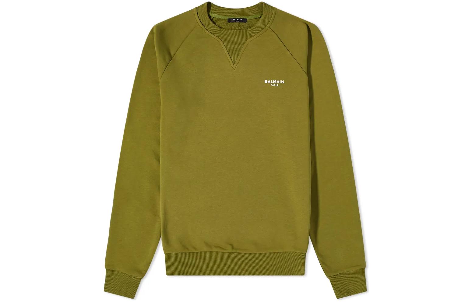 Balmain FW22 Green Letter Print Crewneck Loose-Fit Long Sleeve Sweatshirt Men WH0JQ005B150-UDK