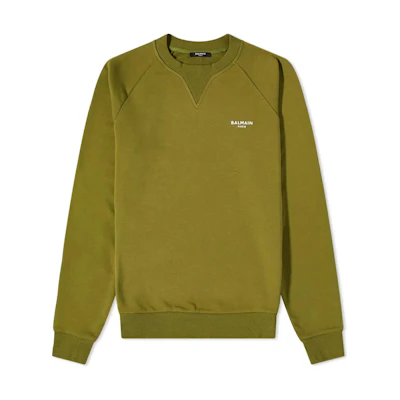 Balmain FW22 Green Letter Print Crewneck Loose-Fit Long Sleeve Sweatshirt Men WH0JQ005B150-UDK