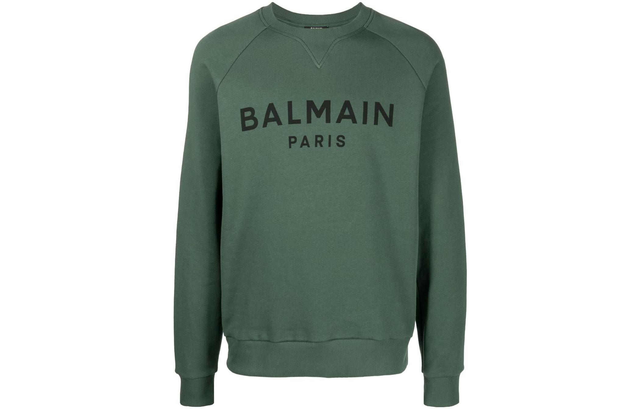 Balmain FW22 Green Logo Print Pullover Sweatshirt YH1JQ005BB65UDD