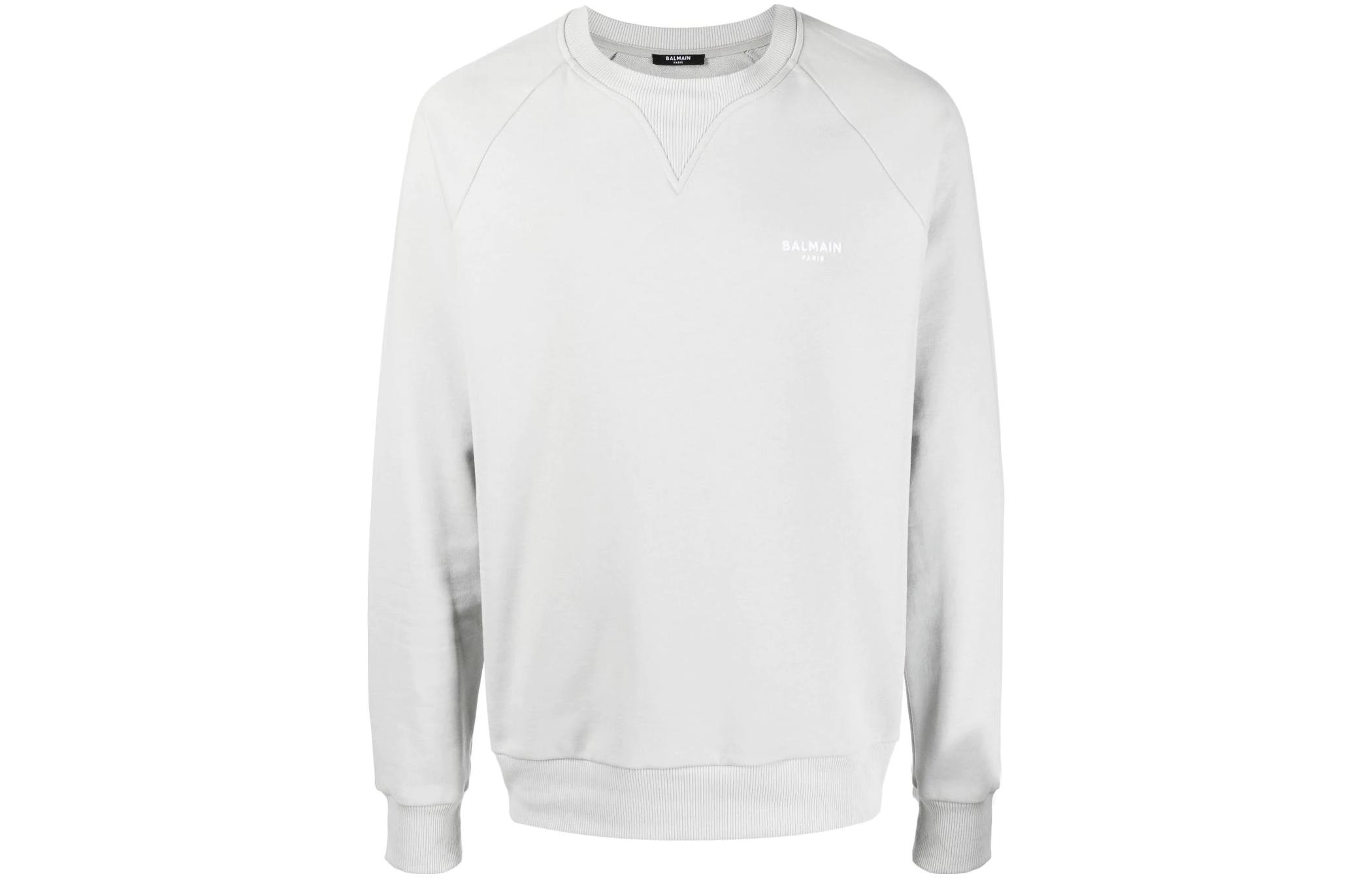 Balmain FW22 Grey Crewneck Sweatshirt with Logo Print for Men XH0JQ005BB04-YDI