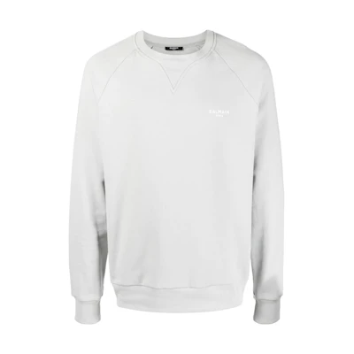 Balmain FW22 Grey Crewneck Sweatshirt with Logo Print for Men XH0JQ005BB04-YDI