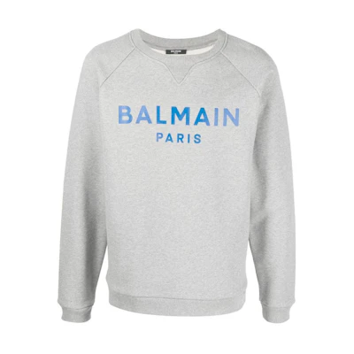 Balmain FW22 Grey Pullover Sweatshirt with Logo Print for Men YH4JQ005BB65-YDH