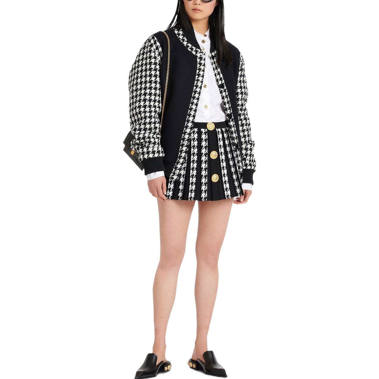 Shop 발망 FW22 하운즈투스 플리츠 미니스커트 블랙 YF1LB479KC23-EAB