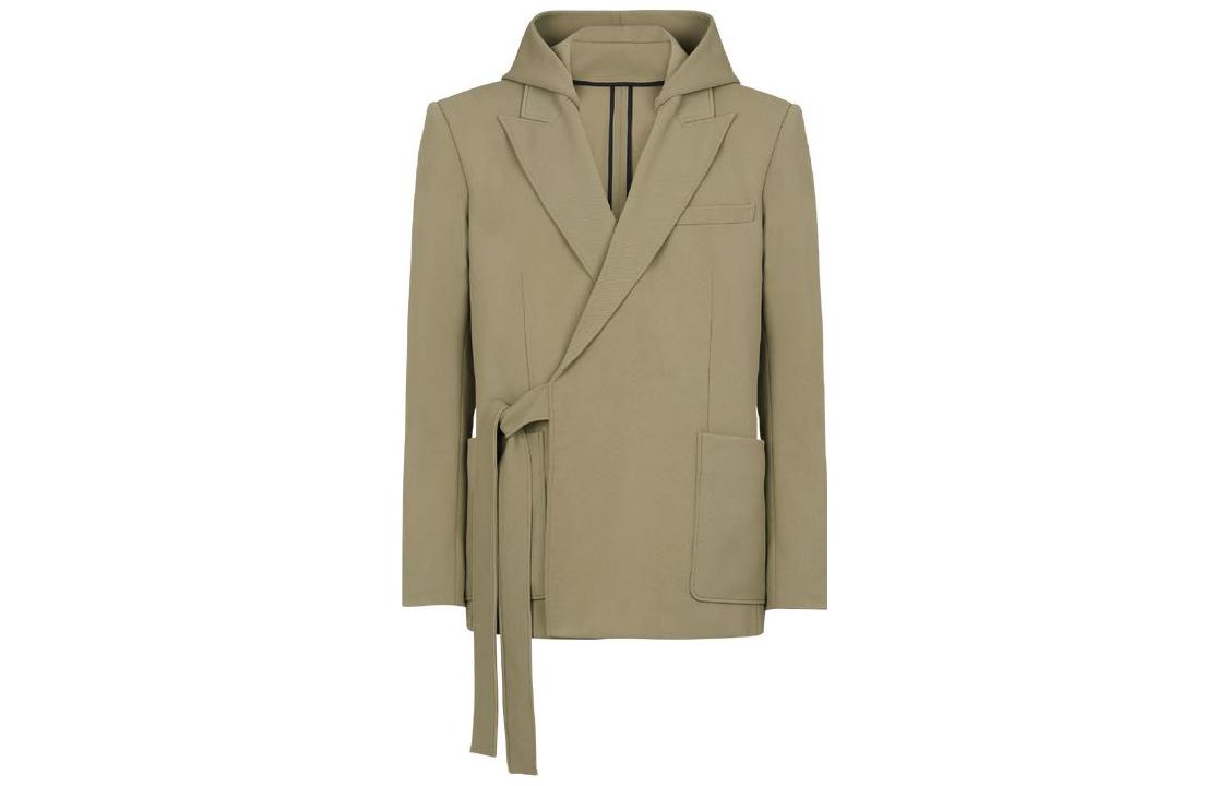 Balmain FW22 Khaki Solid Color Lace-Up Hooded Jacket for Men AH1SI157JE94-7CA