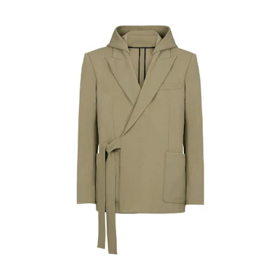 Balmain FW22 Khaki Solid Color Lace-Up Hooded Jacket for Men AH1SI157JE94-7CA