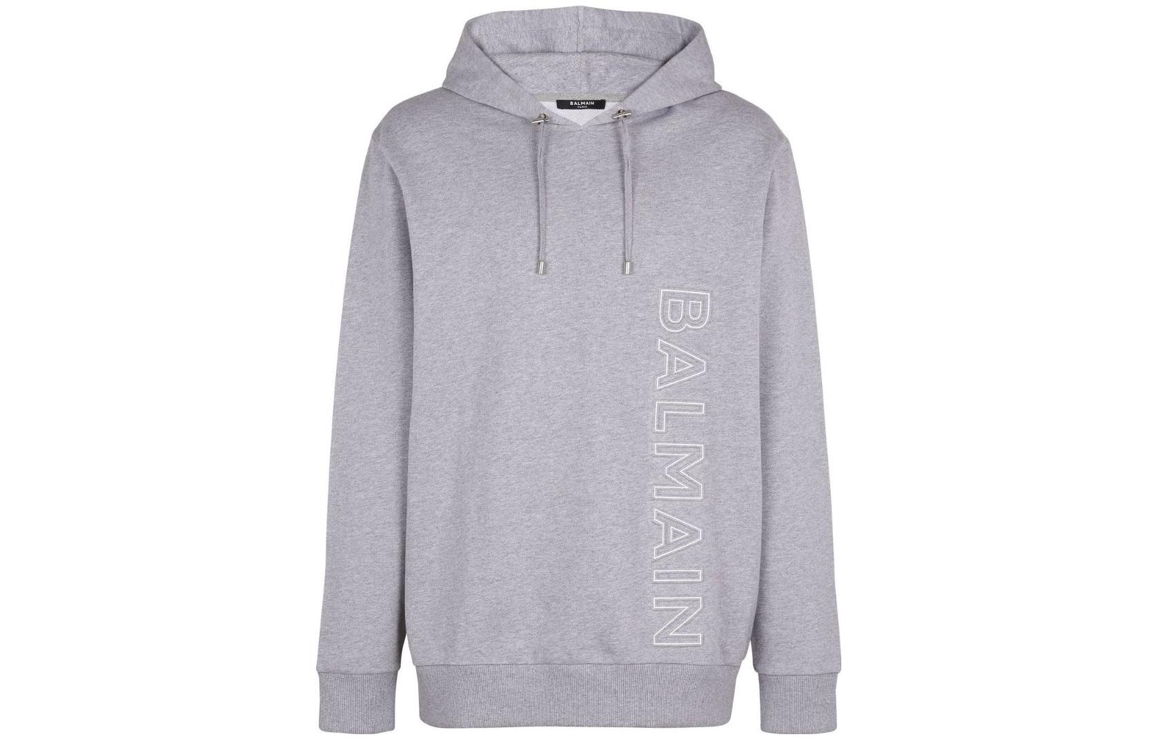 Balmain FW22 Letter Print Hoodie Grey Men’s Casual Pullover AH1JT046BC22-YDU