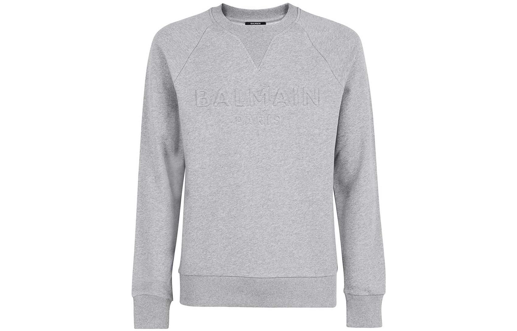 Balmain FW22 Logo Embossed Crewneck Pullover Sweatshirt Men’s Gray XH1JQ005BB20-9UB