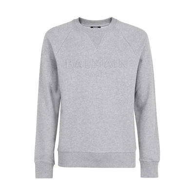 Balmain FW22 Logo Embossed Crewneck Pullover Sweatshirt Men’s Gray XH1JQ005BB20-9UB