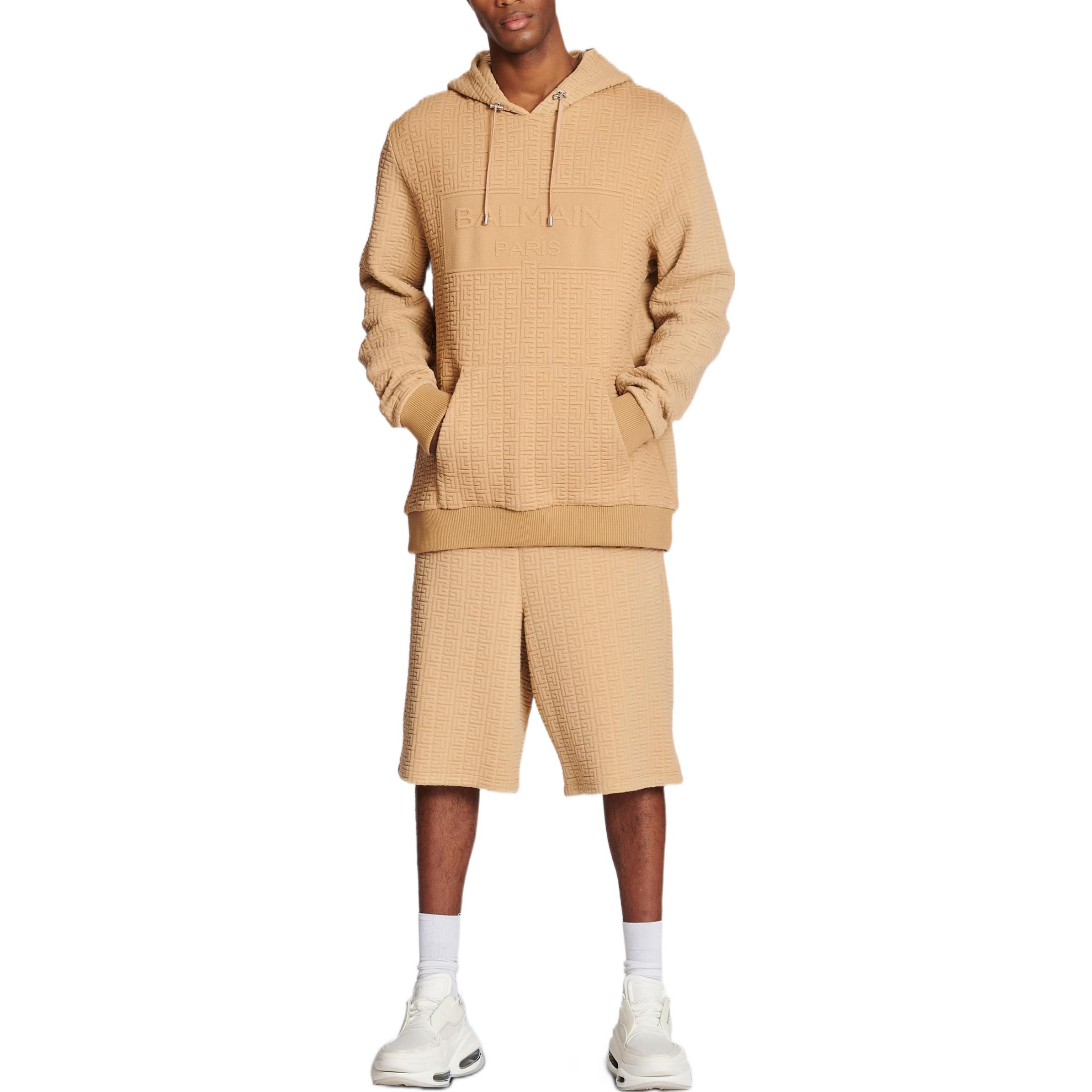 Lookbook BALMAIN FW22 男士棕色標誌浮雕抽繩腰帶百慕達短褲 YH0OA049JB15-8KC