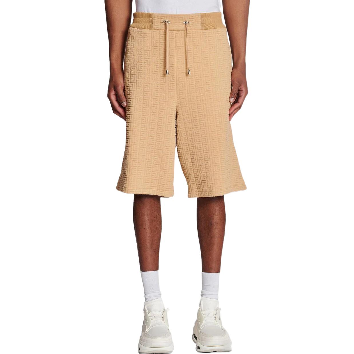 Purchase BALMAIN FW22 男士棕色標誌浮雕抽繩腰帶百慕達短褲 YH0OA049JB15-8KC