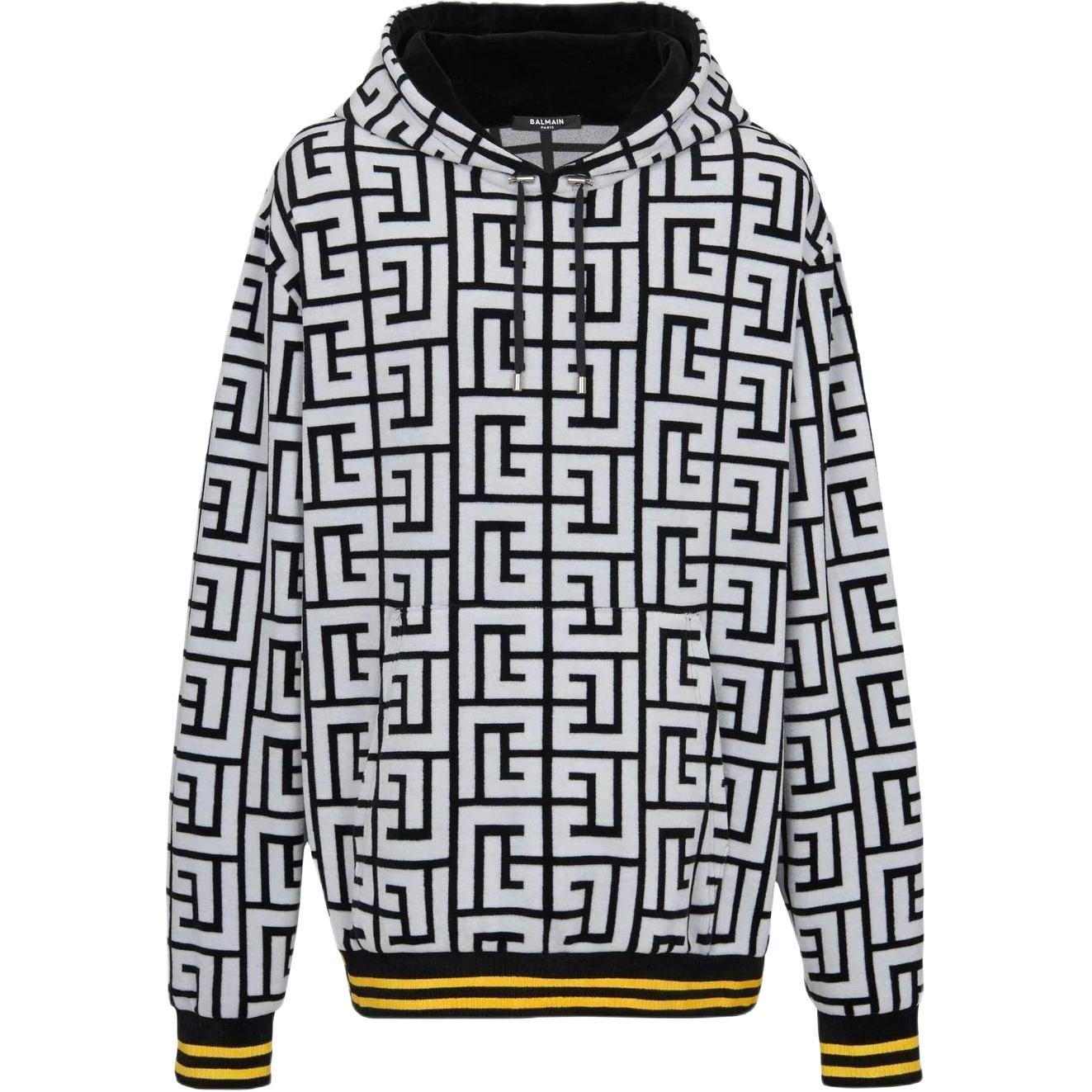 Balmain FW22 Logo Jacquard Zip Hoodie Black/White Fashion YH2JT047JE12-EAB