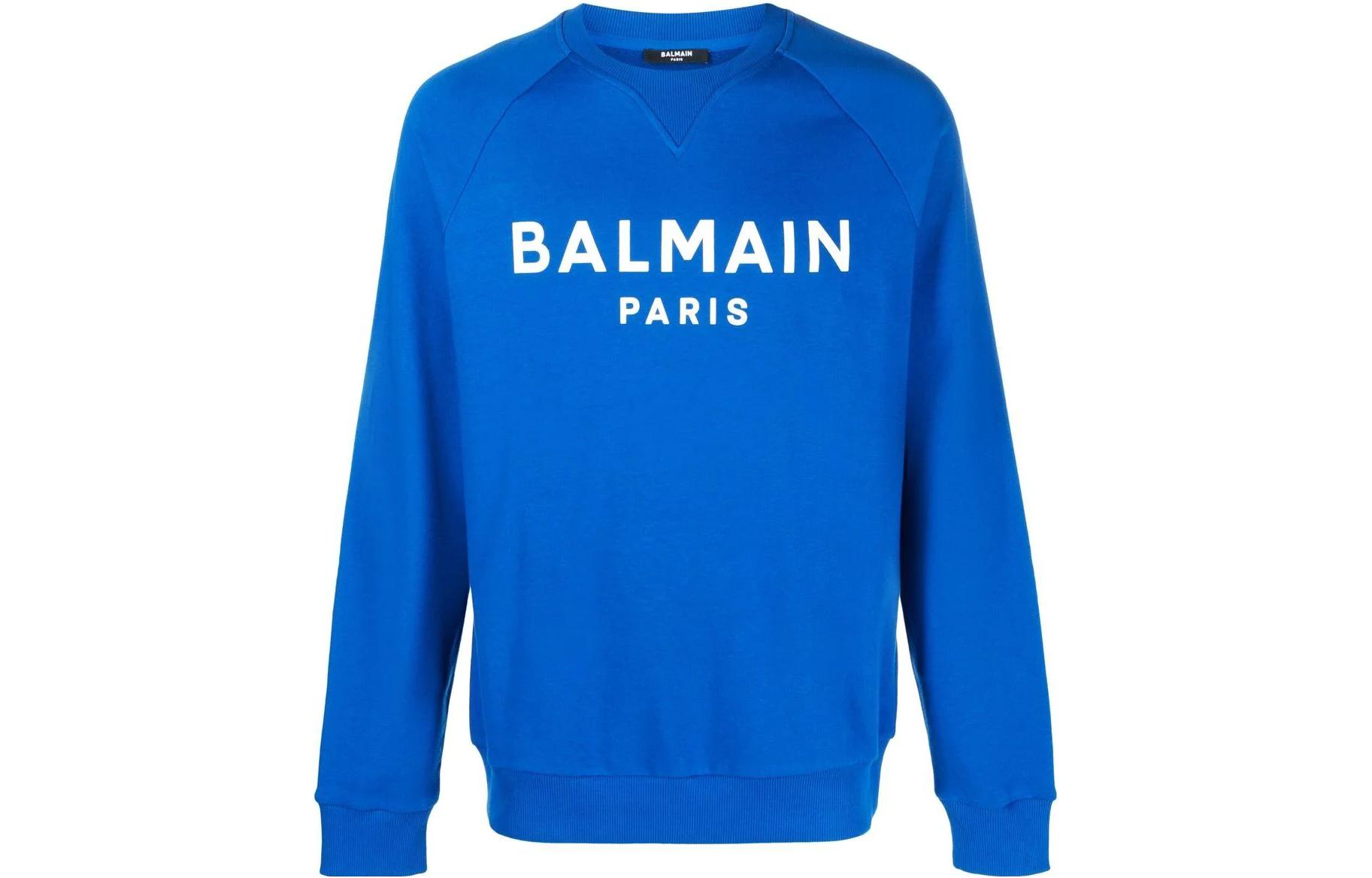 Balmain FW22 Logo Print Crewneck Sweatshirt Blue AH1JQ005BB65-SER