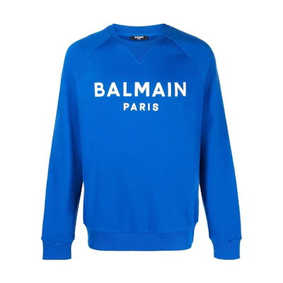 Balmain FW22 Logo Print Crewneck Sweatshirt Blue AH1JQ005BB65-SER