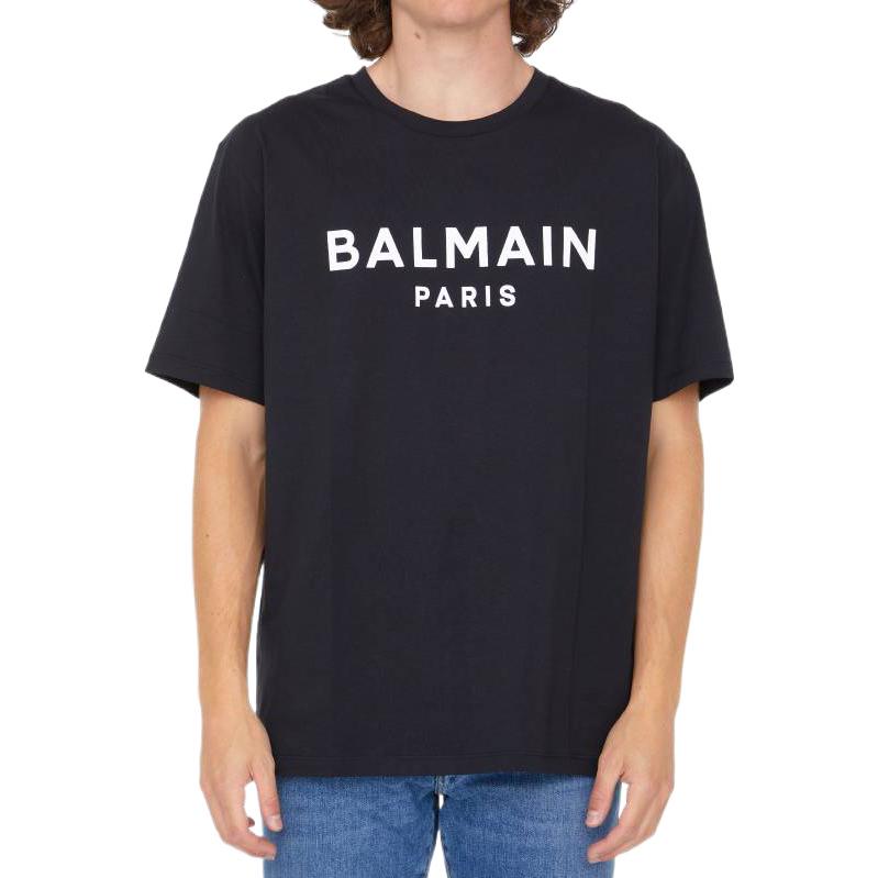 Lookbook 巴尔曼FW22标志印花黑色圆领T恤 时尚短袖 YH1EG000BB73EAB