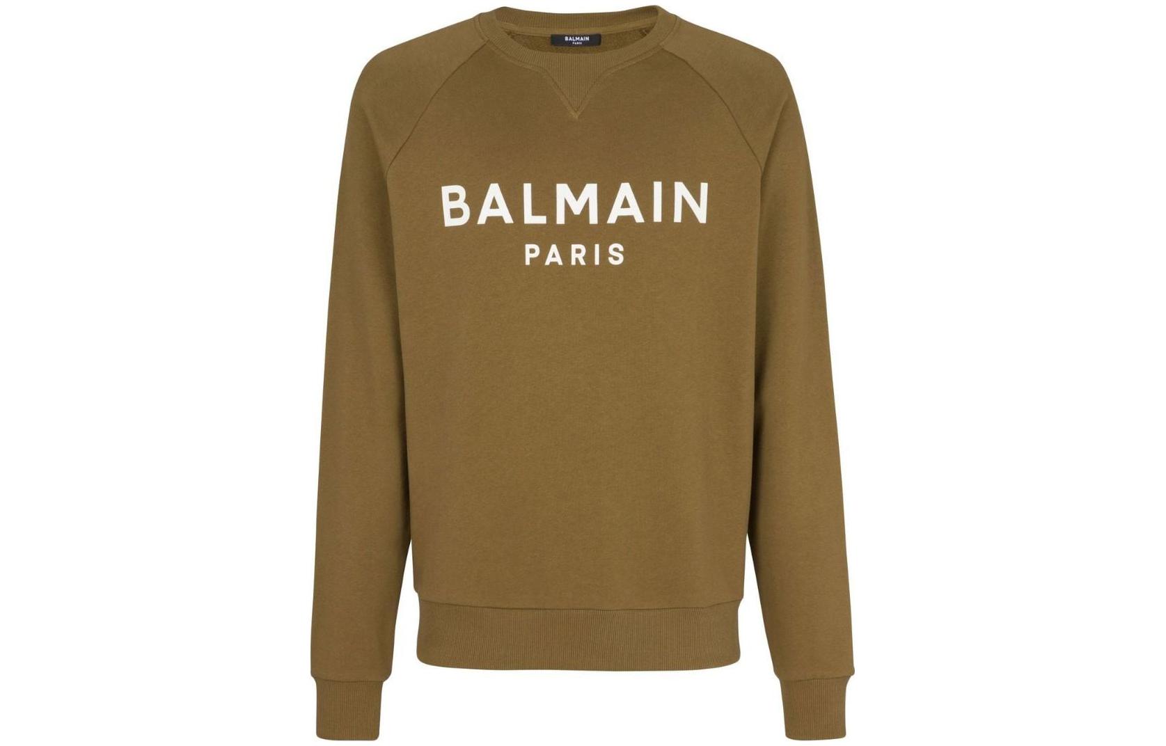 BALMAIN FW22 Logo Printed Crewneck Sweatshirt Brown  Fashion. AH1JQ005BB65-UEG