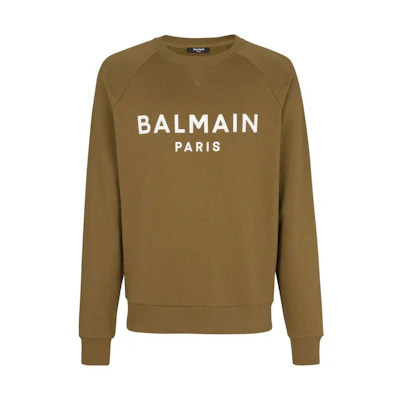BALMAIN FW22 Logo Printed Crewneck Sweatshirt Brown Fashion. AH1JQ005BB65-UEG