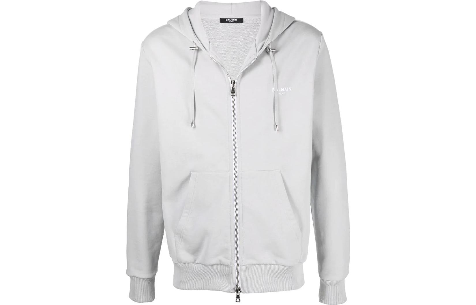 Balmain FW22 Logo Zip Drawstring Hoodie Men’s Grey XH0JX000BB04YDI
