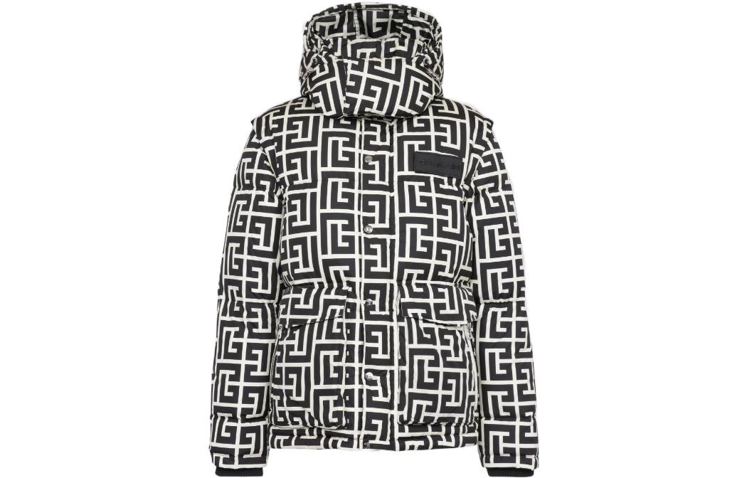 Balmain FW22 Monogram Hooded Puffer Jacket Black/White YH1TP081XB33-GFE