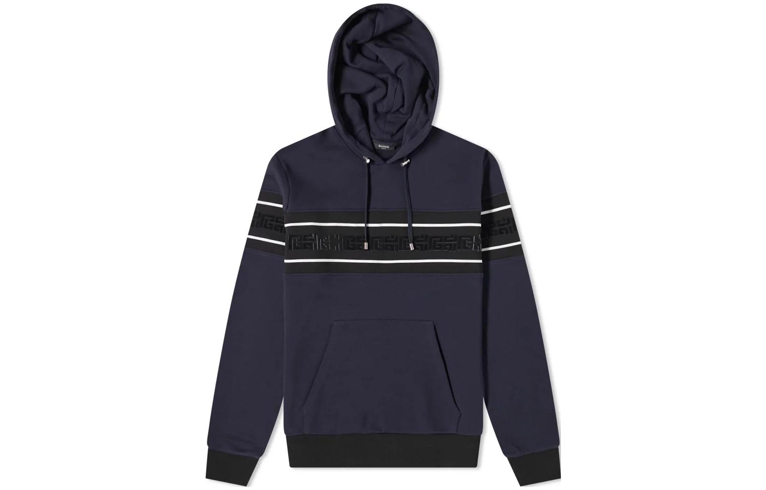 Balmain FW22 Navy Blue Logo Patch Relaxed Fit Hoodie WH1JR002273J-SDO