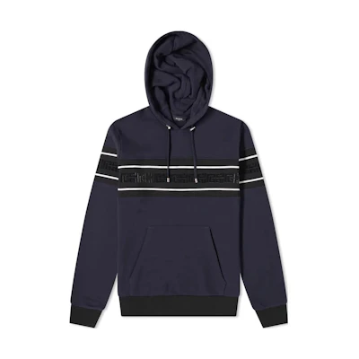 Balmain FW22 Navy Blue Logo Patch Relaxed Fit Hoodie WH1JR002273J-SDO
