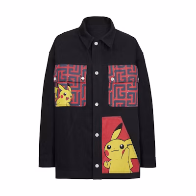 BALMAIN FW22 Pikachu Print Denim Jacket Black Casual Outerwear YH3TC155DB95