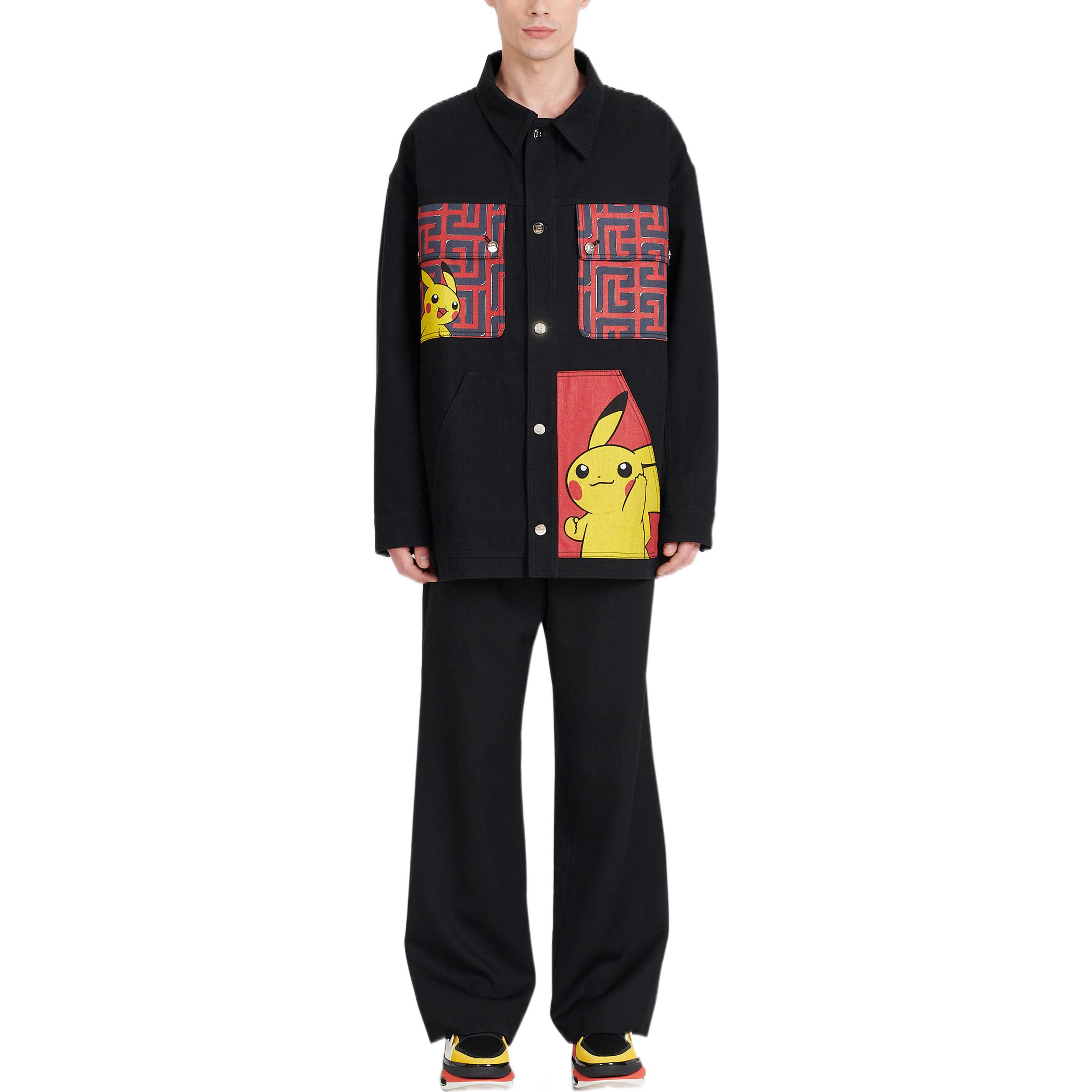 Lookbook BALMAIN FW22 Jaket Denim Cetakan Pikachu Hitam Kasual Lelaki YH3TC155DB95