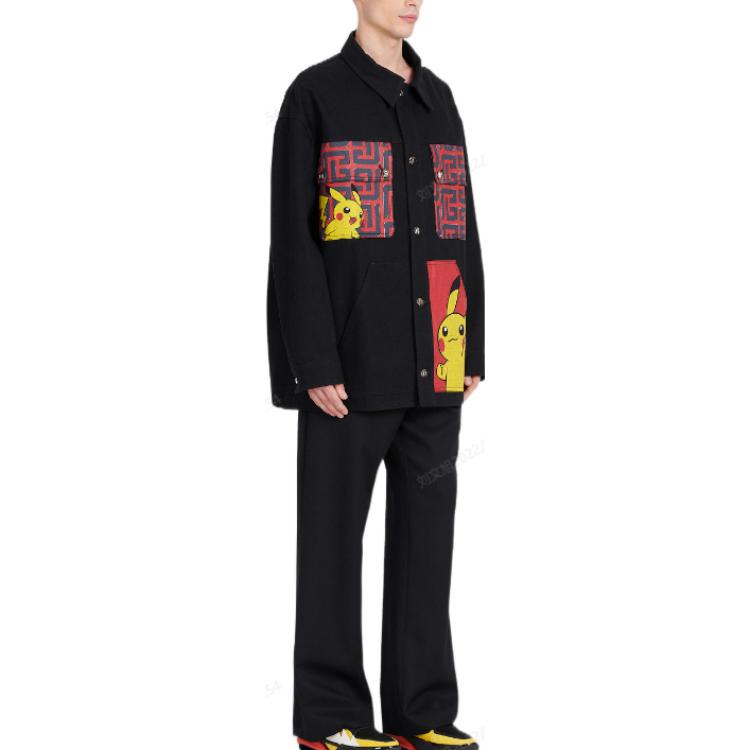 Purchase BALMAIN FW22 Jaket Denim Cetakan Pikachu Hitam Kasual Lelaki YH3TC155DB95