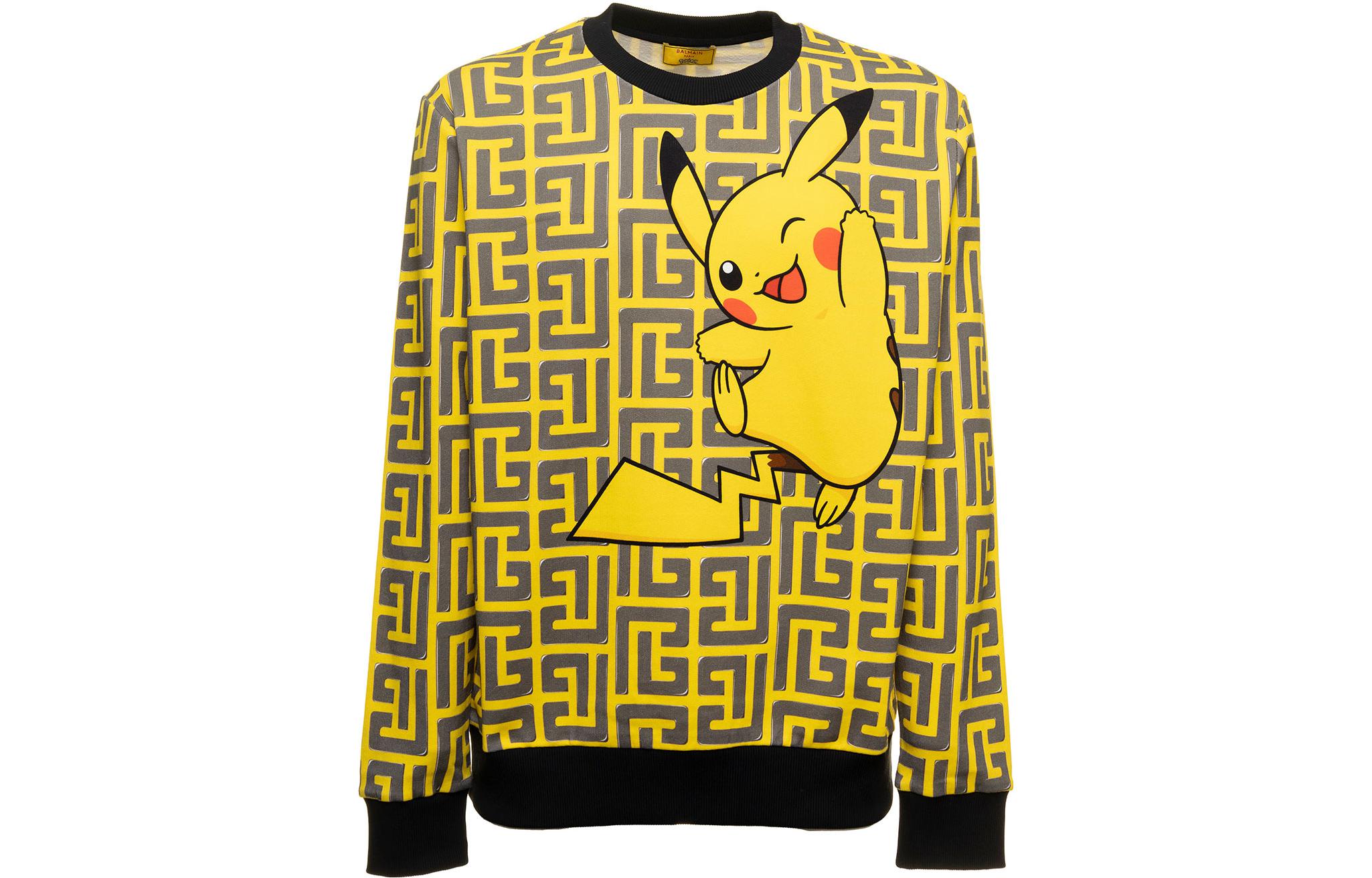Balmain FW22 Pikachu Print Yellow Long-Sleeve Sweatshirt YH3JQ040GB41EFO