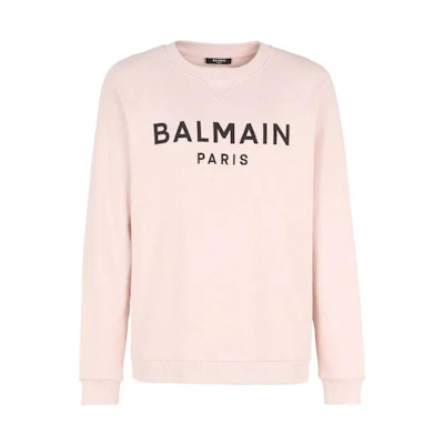 Balmain FW22 Pink Crewneck Logo Print Long Sleeve Sweatshirt for Men YH1JQ005BB29OFA