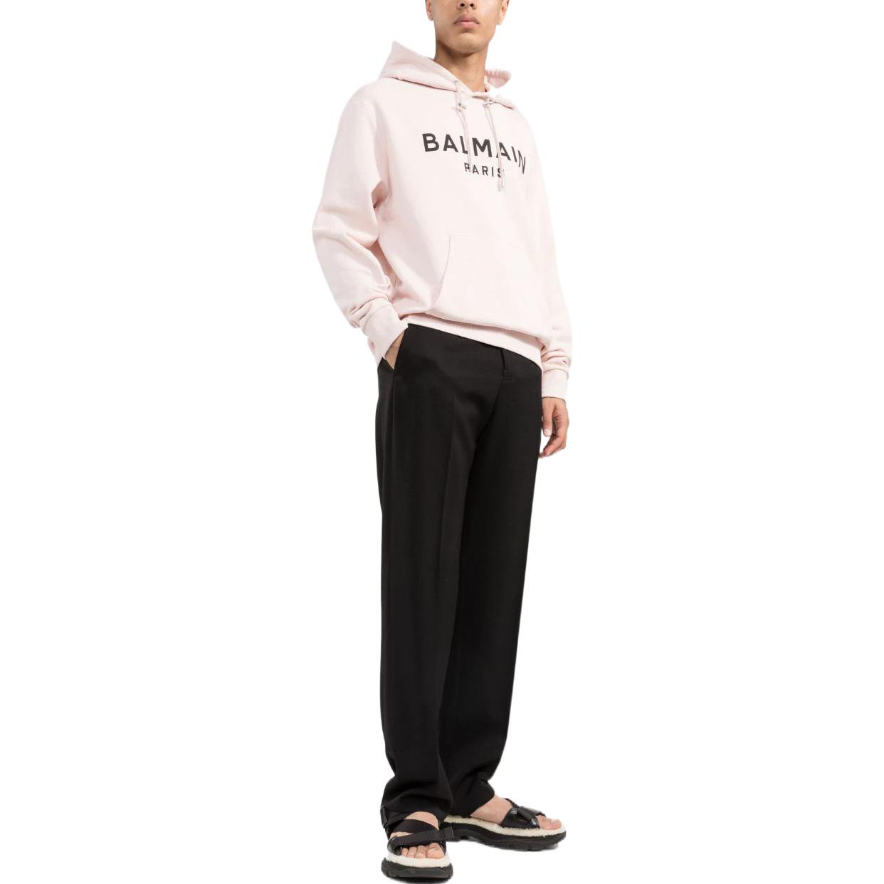 BALMAIN FW22 Pink Letter Logo Print Drawstring Hoodie for Men. YH1JR002BB65OFA 圖 5