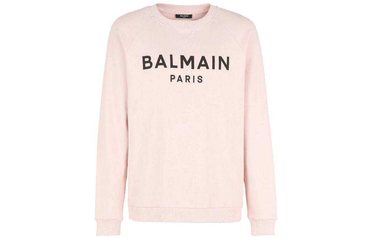 BALMAIN FW22 Pink Pullover Sweatshirt with Letter Logo Print YH1JQ005BB65-OFA