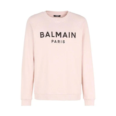 BALMAIN FW22 Pink Pullover Sweatshirt with Letter Logo Print YH1JQ005BB65-OFA