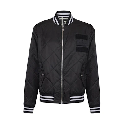 BALMAIN FW22 Quilted Solid Color Bomber Jacket Men’s Black. YH1TF220XB33-GFE