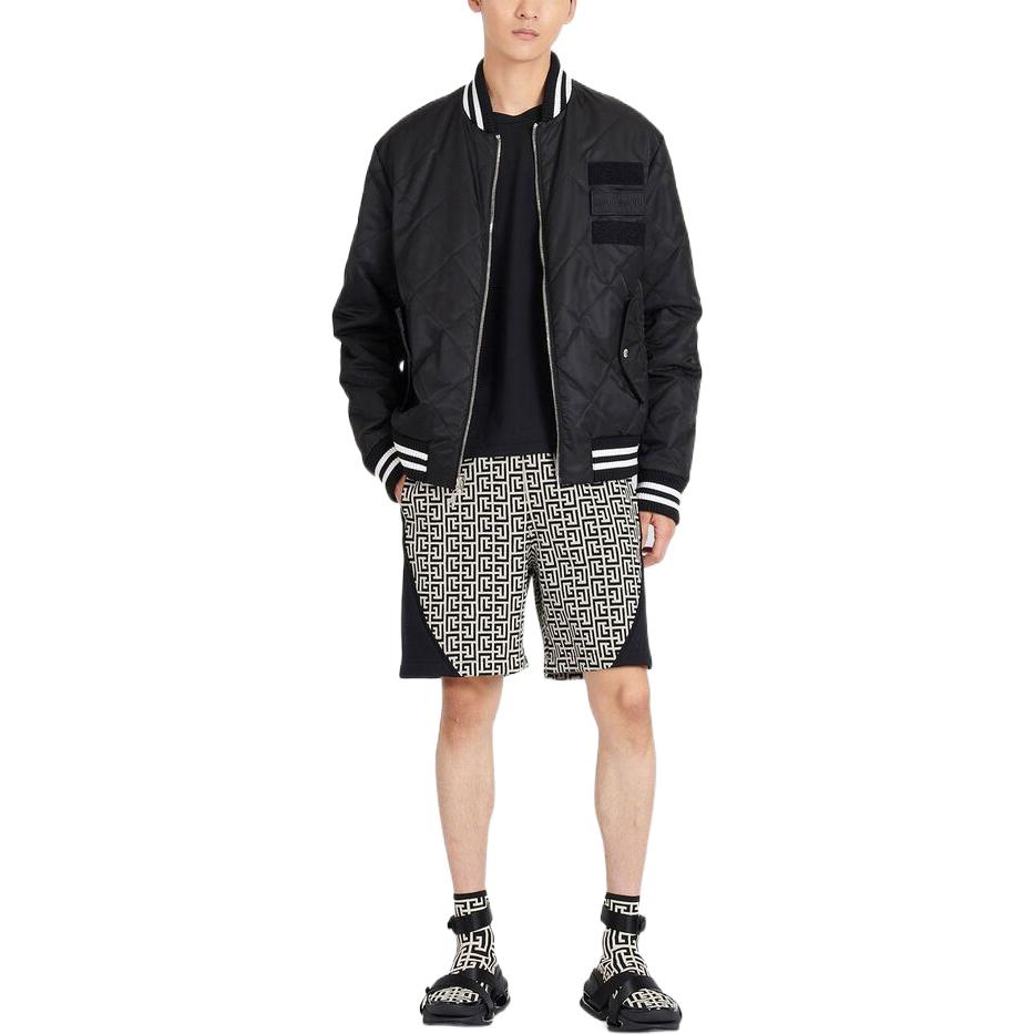 Shop BALMAIN FW22 Jaket Bomber Hitam Lelaki Quilted Warna Solid. YH1TF220XB33-GFE